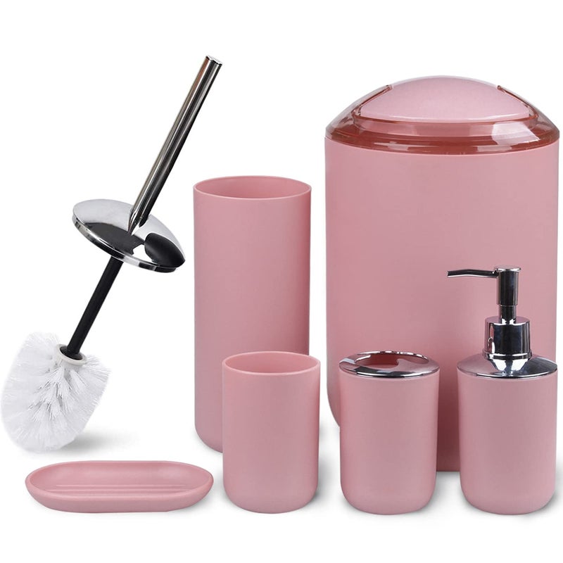 CERBIOR Bathroom Accessories Set 6 Piece Bath Ensemble Includes Soap Dispenser  Toothbrush Holder  Toothbrush Cup  Soap Dish for Decorative Countertop and Housewarming Gift (Blush pink-6pcs) - Image 1